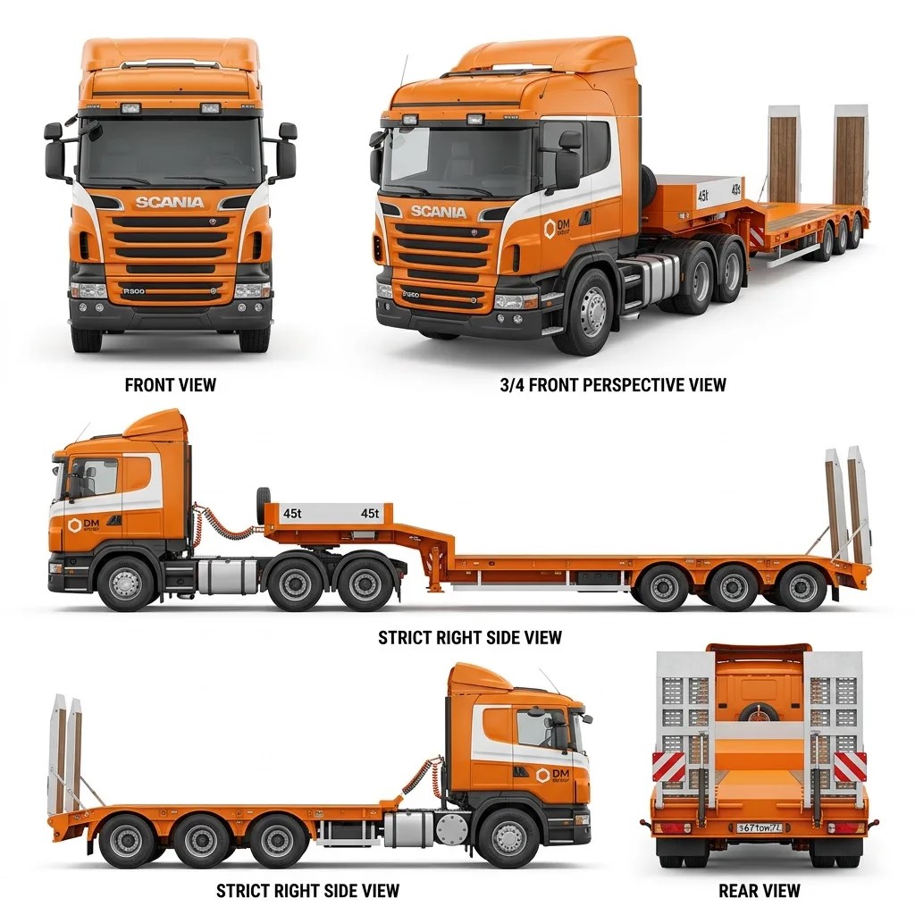 Трал (низкорамный прицеп) 45т, Scania